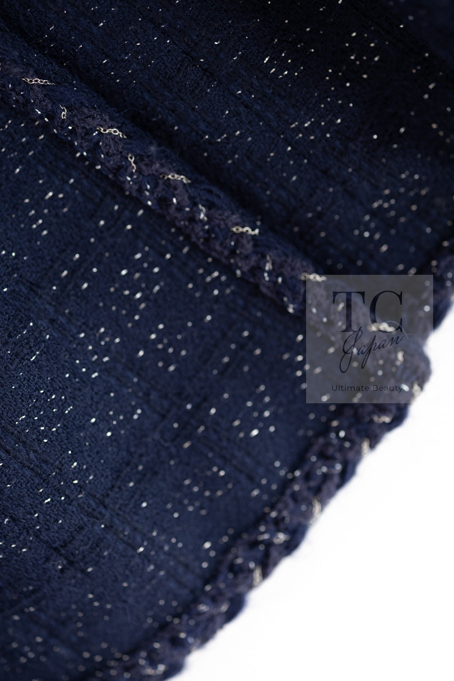 CHANEL 07A Navy Wool Braided Trim Tweed Jacket Dress Setup 42 シャネル ネイビー ウール チェーン ブレイドトリミング ツイード ジャケット ワンピース セットアップ 即発