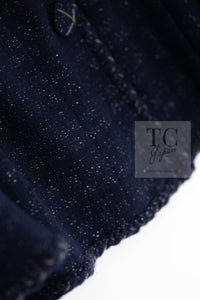CHANEL 07A Navy Wool Braided Trim Tweed Jacket Dress Setup 42 シャネル ネイビー ウール チェーン ブレイドトリミング ツイード ジャケット ワンピース セットアップ 即発