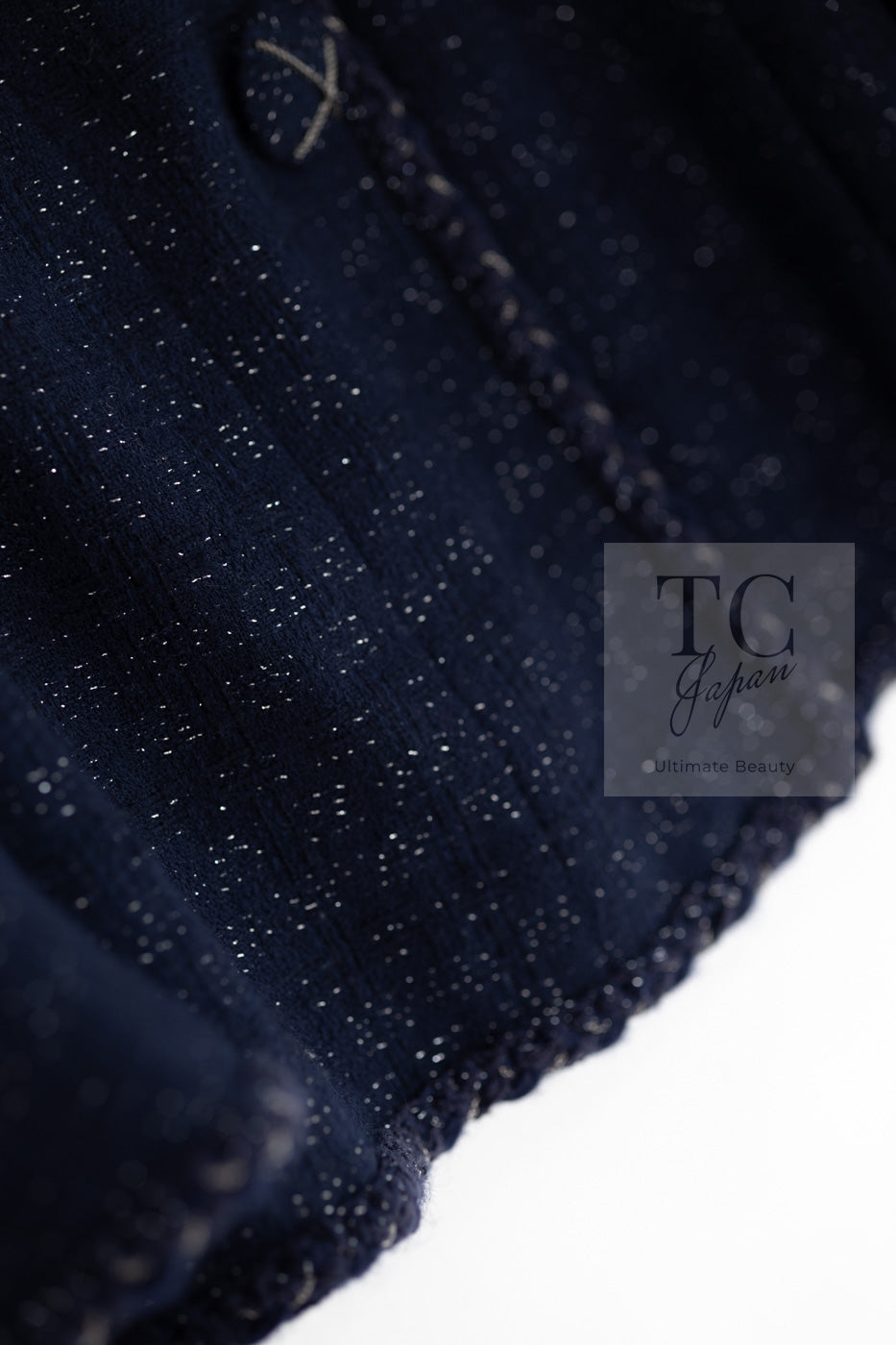 CHANEL 07A Navy Wool Braided Trim Tweed Jacket Dress Setup 42 シャネル ネイビー ウール チェーン ブレイドトリミング ツイード ジャケット ワンピース セットアップ 即発