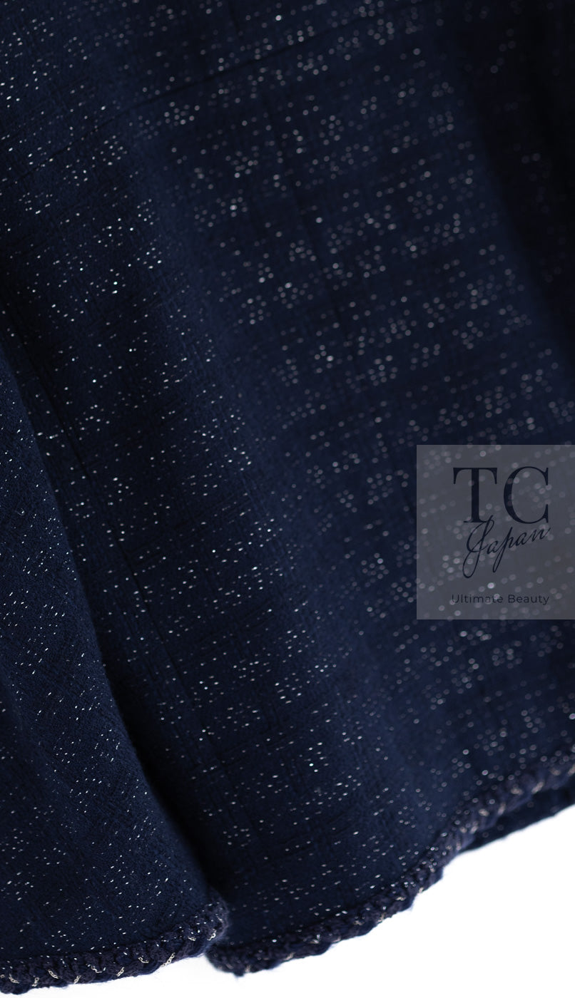 CHANEL 07A Navy Wool Braided Trim Tweed Jacket Dress Setup 42 シャネル ネイビー ウール チェーン ブレイドトリミング ツイード ジャケット ワンピース セットアップ 即発