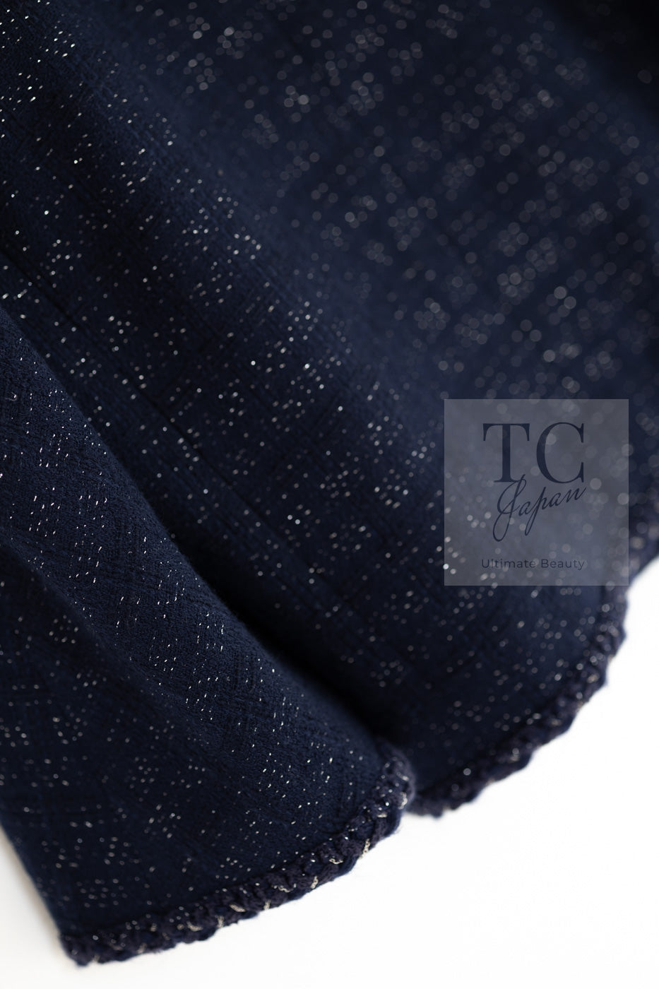 CHANEL 07A Navy Wool Braided Trim Tweed Jacket Dress Setup 42 シャネル ネイビー ウール チェーン ブレイドトリミング ツイード ジャケット ワンピース セットアップ 即発