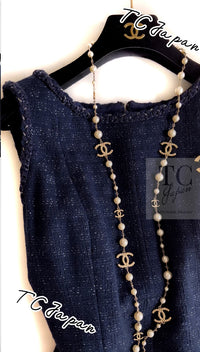 CHANEL 07A Navy Wool Braided Trim Tweed Jacket Dress Setup 42 シャネル ネイビー ウール チェーン ブレイドトリミング ツイード ジャケット ワンピース セットアップ 即発