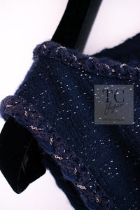 CHANEL 07A Navy Wool Braided Trim Tweed Jacket Dress Setup 42 シャネル ネイビー ウール チェーン ブレイドトリミング ツイード ジャケット ワンピース セットアップ 即発