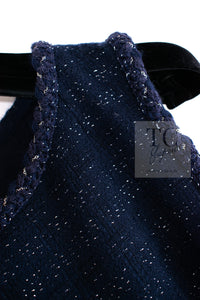 CHANEL 07A Navy Wool Braided Trim Tweed Jacket Dress Setup 42 シャネル ネイビー ウール チェーン ブレイドトリミング ツイード ジャケット ワンピース セットアップ 即発