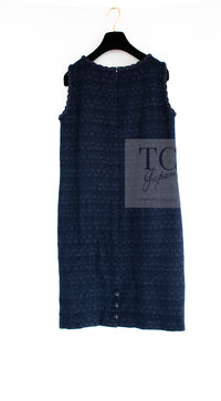 CHANEL 07A Navy Wool Braided Trim Tweed Jacket Dress Setup 42 シャネル ネイビー ウール チェーン ブレイドトリミング ツイード ジャケット ワンピース セットアップ 即発