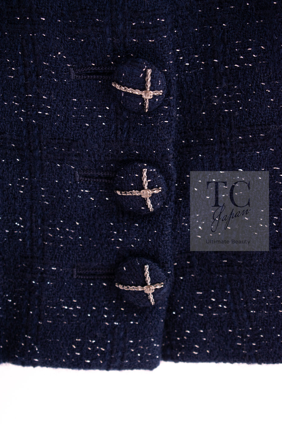 CHANEL 07A Navy Wool Braided Trim Tweed Jacket Dress Setup 42 シャネル ネイビー ウール チェーン ブレイドトリミング ツイード ジャケット ワンピース セットアップ 即発