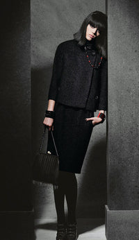 CHANEL 07A Navy Wool Braided Trim Tweed Jacket Dress Setup 42 シャネル ネイビー ウール チェーン ブレイドトリミング ツイード ジャケット ワンピース セットアップ 即発