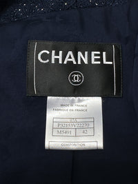 CHANEL 07A Navy Wool Braided Trim Tweed Jacket Dress Setup 42 シャネル ネイビー ウール チェーン ブレイドトリミング ツイード ジャケット ワンピース セットアップ 即発