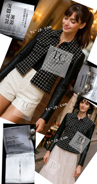 CHANEL 17PF Black Wool Calfskin Lethear Sleeve Tweed Jacket 38 シャネル ブラック ウール 袖 レザー ツイード ジャケット 即発