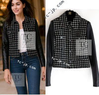 CHANEL 17PF Black Wool Calfskin Lethear Sleeve Tweed Jacket 38 シャネル ブラック ウール 袖 レザー ツイード ジャケット 即発