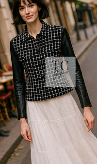 CHANEL 17PF Black Wool Calfskin Lethear Sleeve Tweed Jacket 38 シャネル ブラック ウール 袖 レザー ツイード ジャケット 即発