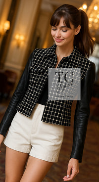 CHANEL 17PF Black Wool Calfskin Lethear Sleeve Tweed Jacket 38 シャネル ブラック ウール 袖 レザー ツイード ジャケット 即発