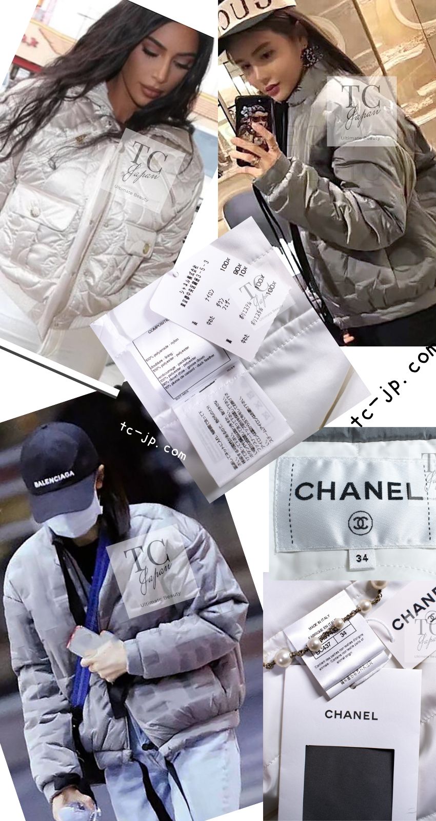 CHANEL 17B Light Grey Black Bow Logo Down Coat Jacket 34 36 38 シャネル ライトグレー ブラック リボン ロゴ ダウン ジャケット コート 即発