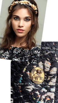 CHANEL 18C Navy Black Multi Camellia Jacquard Jacket Coat 34 36 シャネル ネイビー ブラック カメリア刺繍 ジャガード ジャケット コート