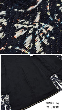CHANEL 18C Navy Black Multi Camellia Jacquard Jacket Coat 34 36 シャネル ネイビー ブラック カメリア刺繍 ジャガード ジャケット コート