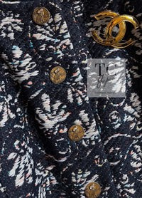 CHANEL 18C Navy Black Multi Camellia Jacquard Jacket Coat 34 36 シャネル ネイビー ブラック カメリア刺繍 ジャガード ジャケット コート