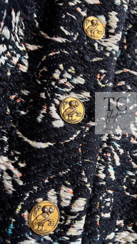 CHANEL 18C Navy Black Multi Camellia Jacquard Jacket Coat 34 36 シャネル ネイビー ブラック カメリア刺繍 ジャガード ジャケット コート