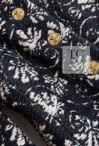 CHANEL 18C Navy Black Multi Camellia Jacquard Jacket Coat 34 36 シャネル ネイビー ブラック カメリア刺繍 ジャガード ジャケット コート
