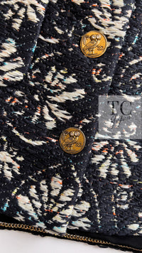 CHANEL 18C Navy Black Multi Camellia Jacquard Jacket Coat 34 36 シャネル ネイビー ブラック カメリア刺繍 ジャガード ジャケット コート