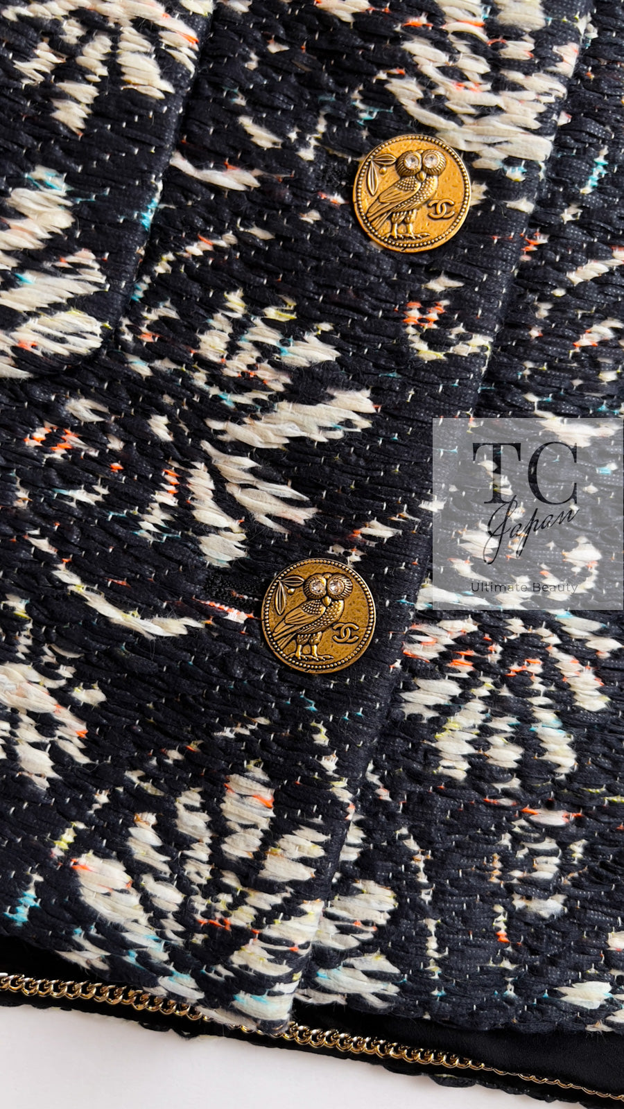 CHANEL 18C Navy Black Multi Camellia Jacquard Jacket Coat 34 36 シャネル ネイビー ブラック カメリア刺繍 ジャガード ジャケット コート