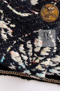 CHANEL 18C Navy Black Multi Camellia Jacquard Jacket Coat 34 36 シャネル ネイビー ブラック カメリア刺繍 ジャガード ジャケット コート