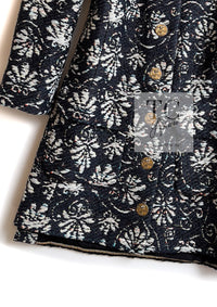 CHANEL 18C Navy Black Multi Camellia Jacquard Jacket Coat 34 36 シャネル ネイビー ブラック カメリア刺繍 ジャガード ジャケット コート