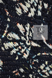 CHANEL 18C Navy Black Multi Camellia Jacquard Jacket Coat 34 36 シャネル ネイビー ブラック カメリア刺繍 ジャガード ジャケット コート