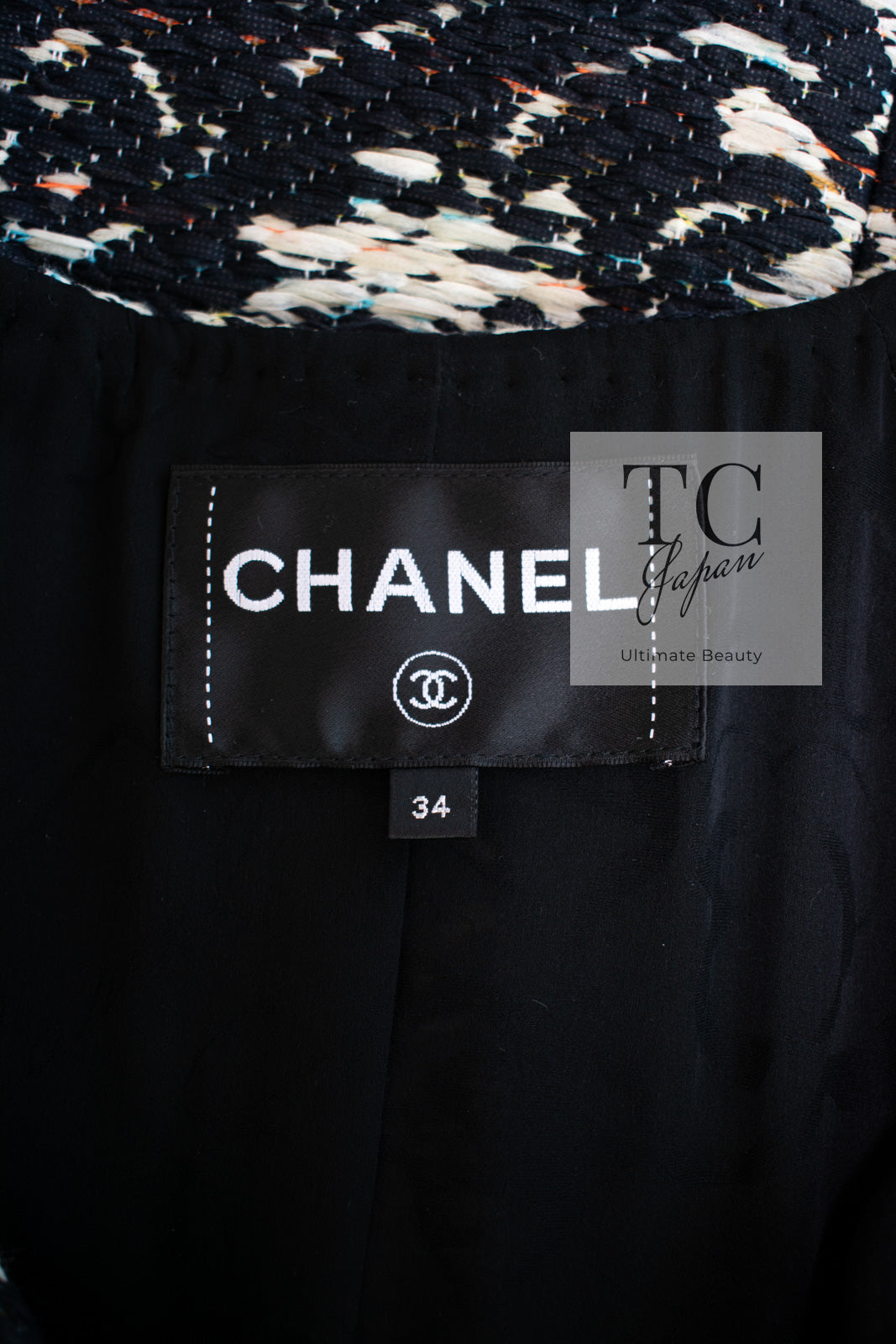 CHANEL 18C Navy Black Multi Camellia Jacquard Jacket Coat 34 36 シャネル ネイビー ブラック カメリア刺繍 ジャガード ジャケット コート