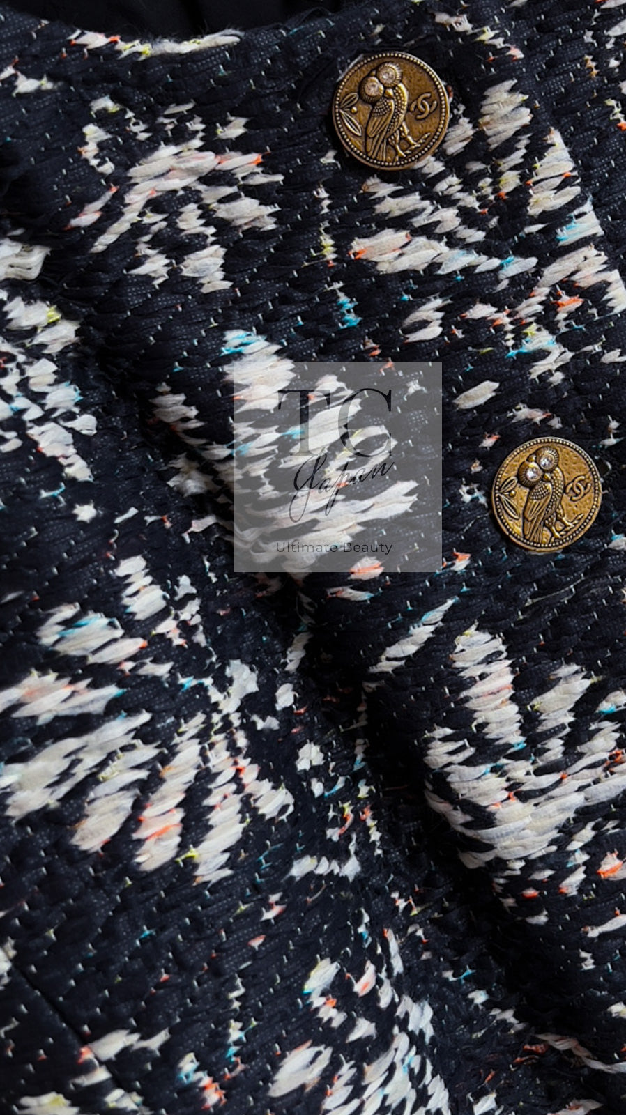 CHANEL 18C Navy Black Multi Camellia Jacquard Jacket Coat 34 36 シャネル ネイビー ブラック カメリア刺繍 ジャガード ジャケット コート