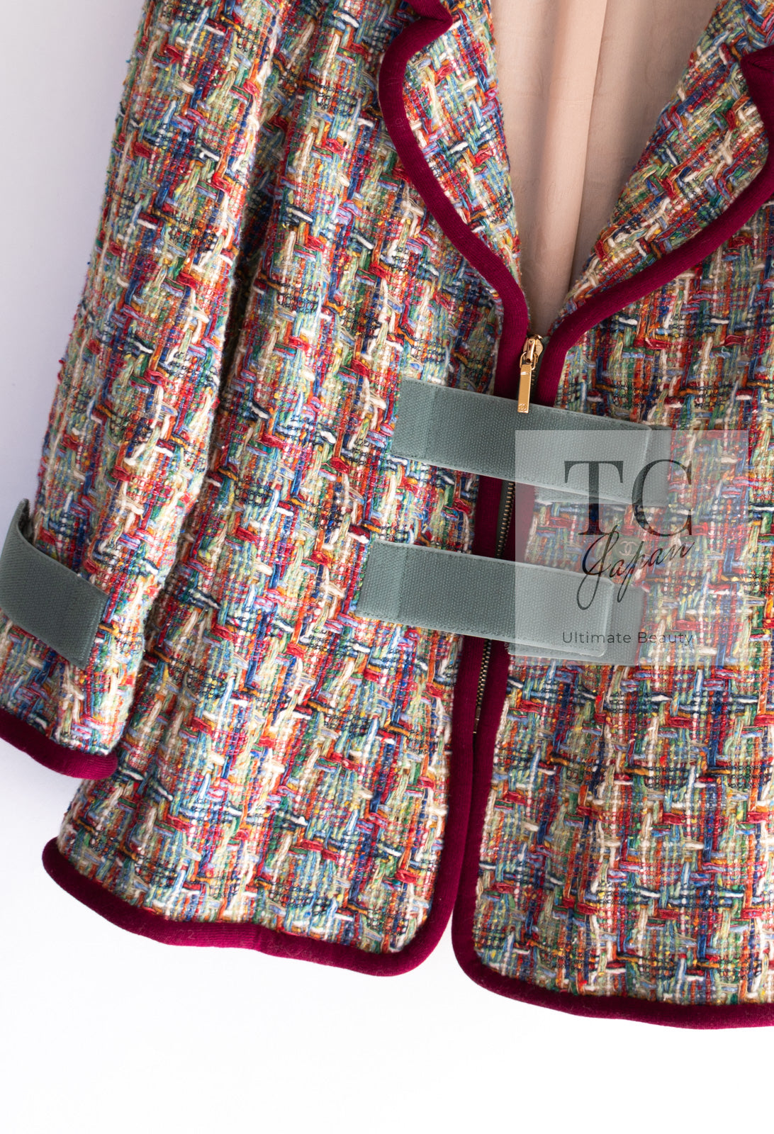 CHANEL 17S Multicolor Tweed Zipper Jacket with Plum Trim & Velcro Accent 38 シャネル マルチカラー プラムトリム ツイード ジッパー ジャケット マジックテープ 装飾 即発