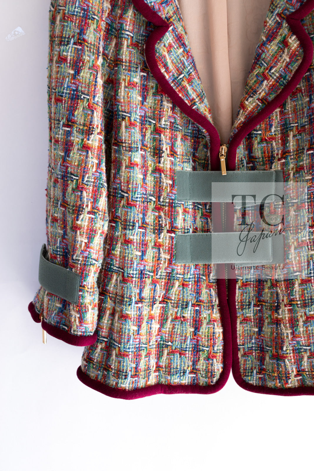 CHANEL 17S Multicolor Tweed Zipper Jacket with Plum Trim & Velcro Accent 38 シャネル マルチカラー プラムトリム ツイード ジッパー ジャケット マジックテープ 装飾 即発