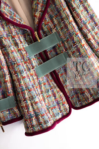 CHANEL 17S Multicolor Tweed Zipper Jacket with Plum Trim & Velcro Accent 38 シャネル マルチカラー プラムトリム ツイード ジッパー ジャケット マジックテープ 装飾 即発