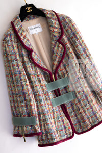 CHANEL 17S Multicolor Tweed Zipper Jacket with Plum Trim & Velcro Accent 38 シャネル マルチカラー プラムトリム ツイード ジッパー ジャケット マジックテープ 装飾 即発