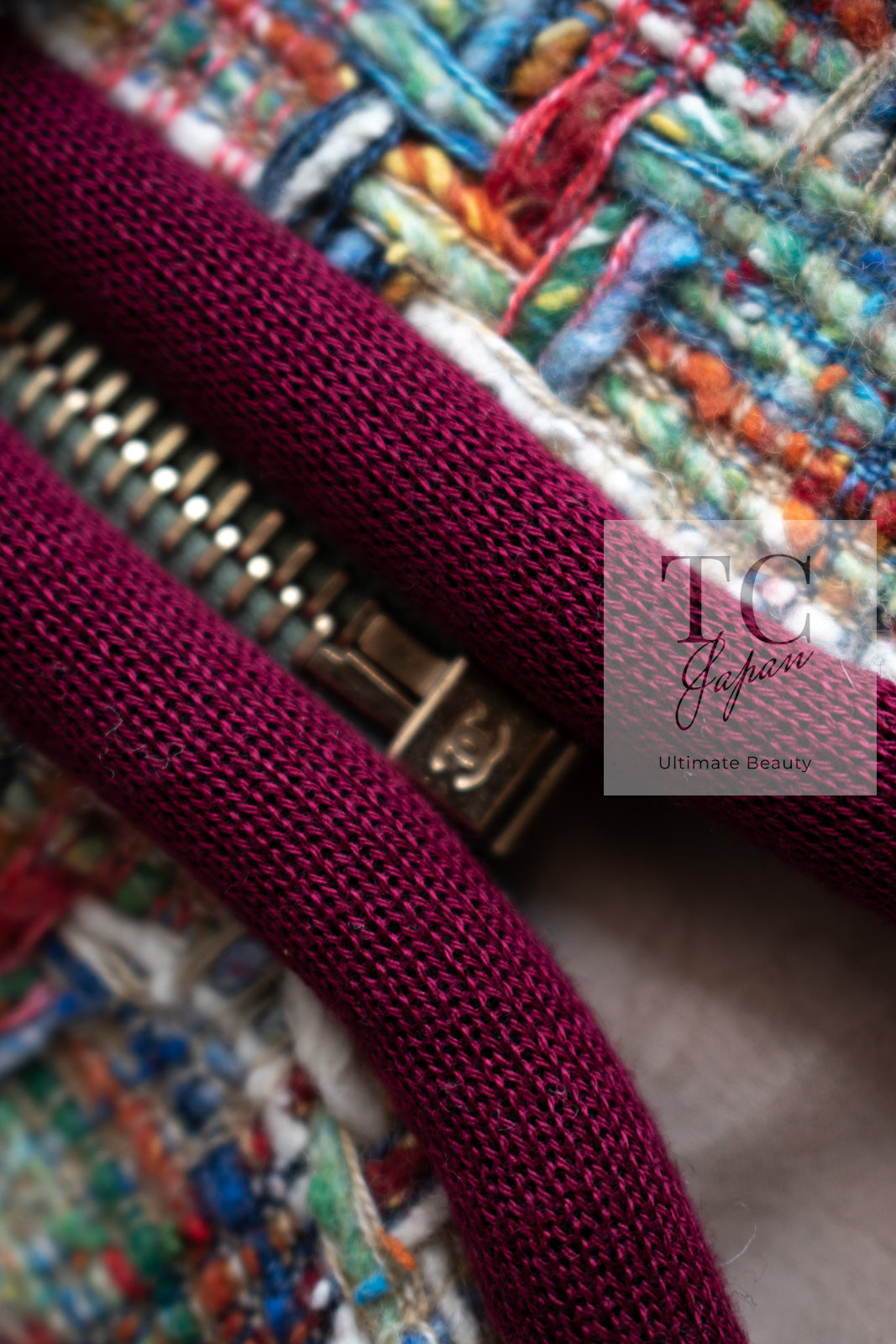 CHANEL 17S Multicolor Tweed Zipper Jacket with Plum Trim & Velcro Accent 38 シャネル マルチカラー プラムトリム ツイード ジッパー ジャケット マジックテープ 装飾 即発