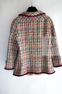CHANEL 17S Multicolor Tweed Zipper Jacket with Plum Trim & Velcro Accent 38 シャネル マルチカラー プラムトリム ツイード ジッパー ジャケット マジックテープ 装飾 即発