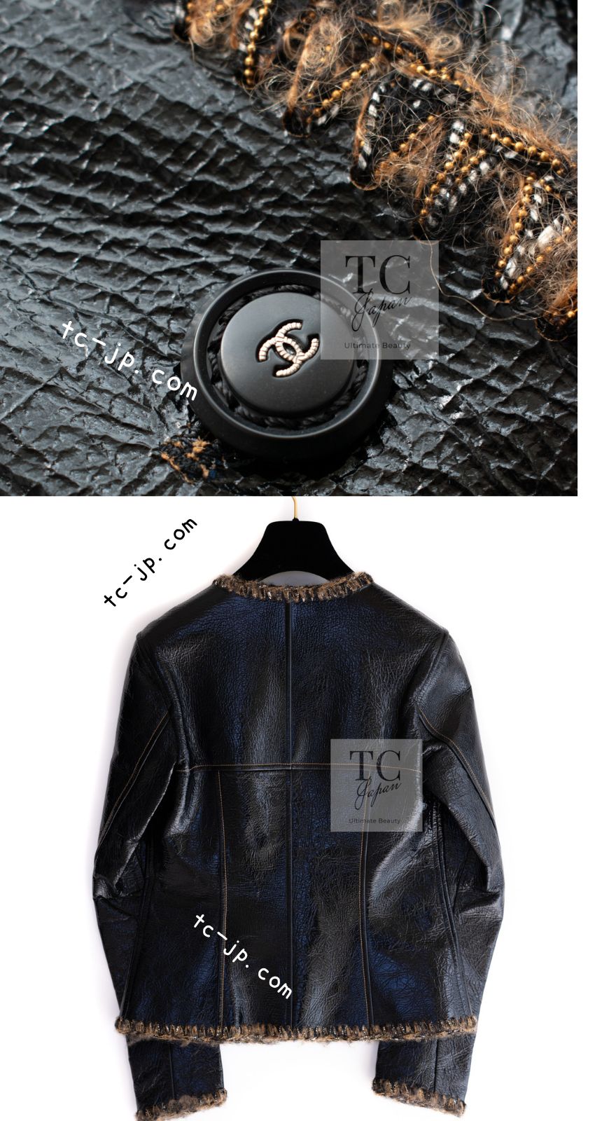 CHANEL 17B Black Lambskin Leather Chain Trim Jacket 36 シャネル ブラック ラム スキン レザー チェーン トリム ジャケット 即発