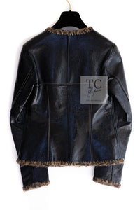 CHANEL 17B Black Lambskin Leather Chain Trim Jacket 36 シャネル ブラック ラム スキン レザー チェーン トリム ジャケット 即発