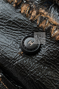 CHANEL 17B Black Lambskin Leather Chain Trim Jacket 36 シャネル ブラック ラム スキン レザー チェーン トリム ジャケット 即発
