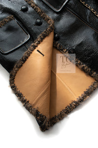 CHANEL 17B Black Lambskin Leather Chain Trim Jacket 36 シャネル ブラック ラム スキン レザー チェーン トリム ジャケット 即発