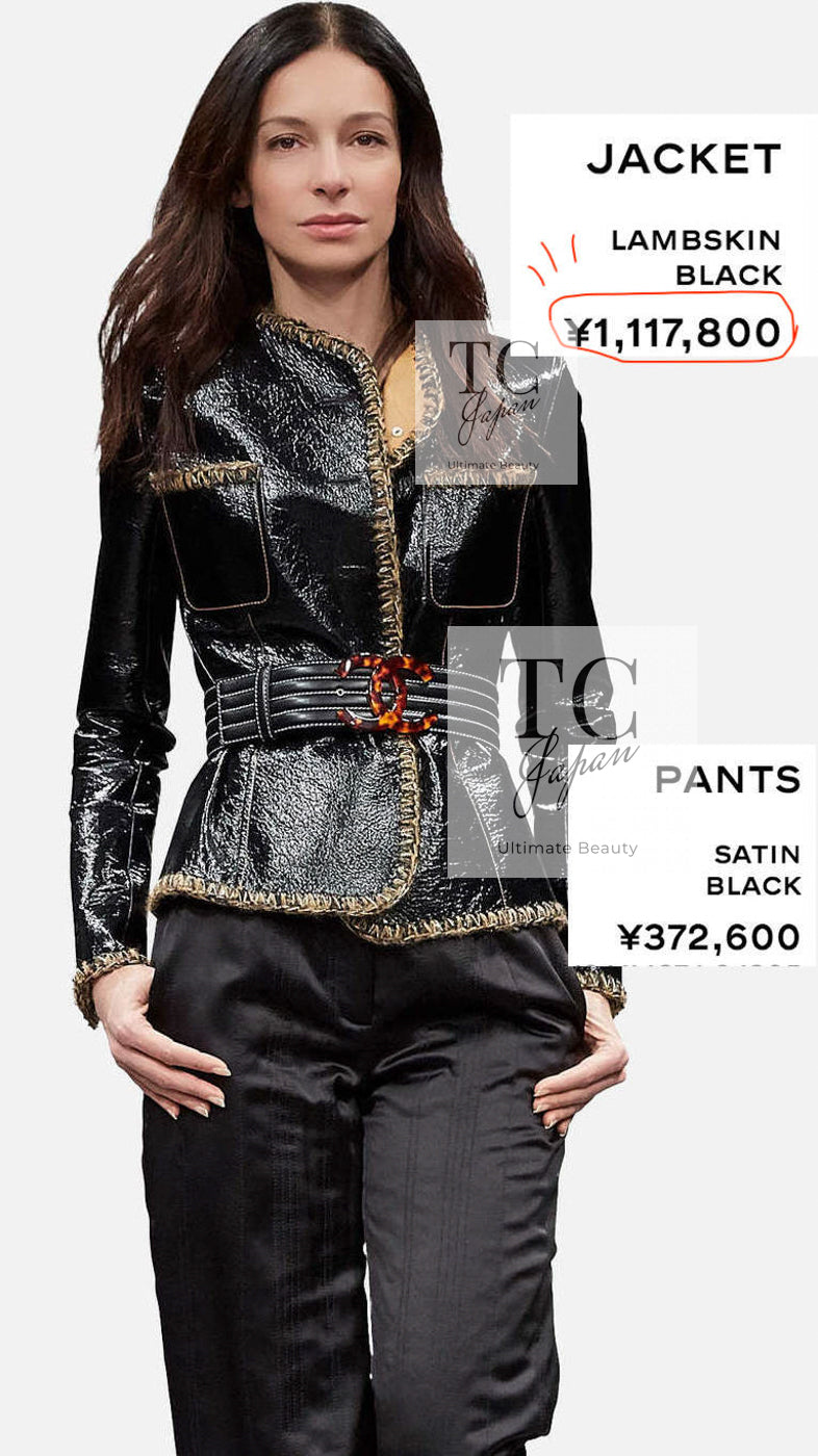 CHANEL 17B Black Lambskin Leather Chain Trim Jacket 36 シャネル ブラック ラム スキン レザー チェーン トリム ジャケット 即発