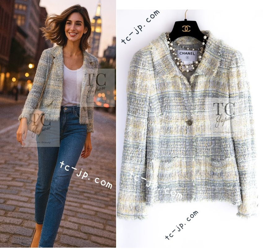 CHANEL 05S Gray Yellow Mint Tweed Jacket 36 シャネル グレー イエロー ミント ツイード ジャケット 即発