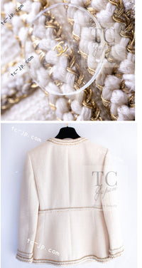 CHANEL 17PF Ivory Creme Gold Trim Wool Tweed Jacket 38 シャネル アイボリー クリーム ゴールド トリミング ウール ジャケット 即発