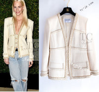 CHANEL 17PF Ivory Creme Gold Trim Wool Tweed Jacket 38 シャネル アイボリー クリーム ゴールド トリミング ウール ジャケット 即発