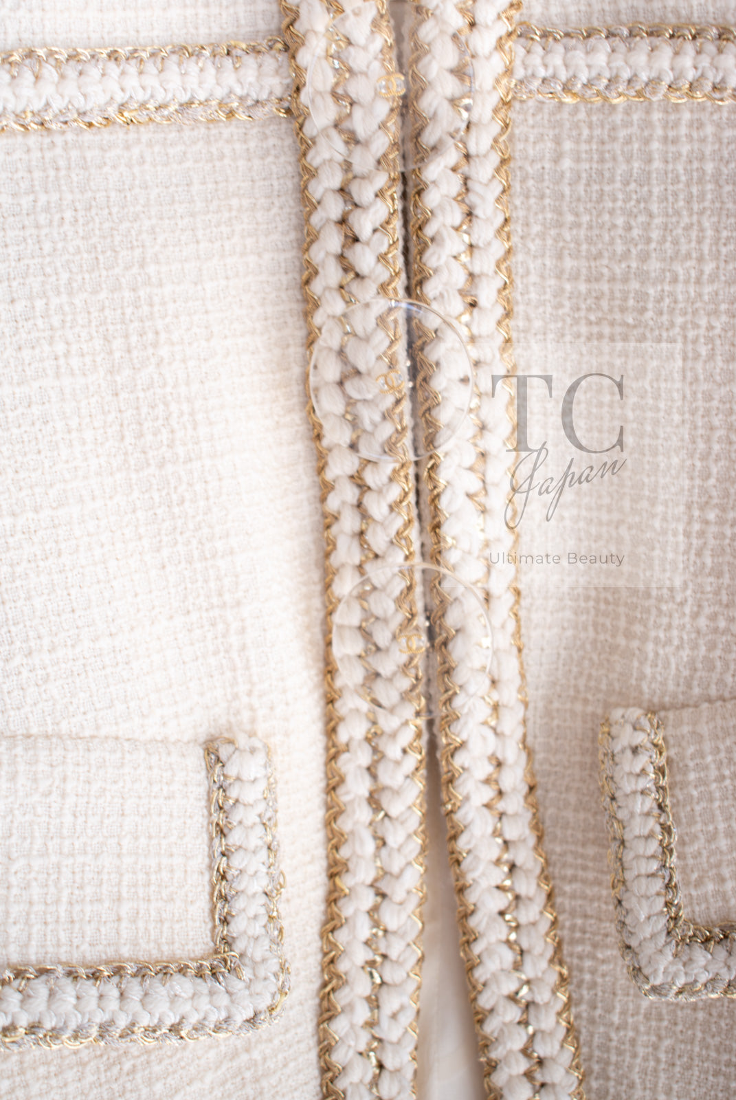 CHANEL 17PF Ivory Creme Gold Trim Wool Tweed Jacket 38 シャネル アイボリー クリーム ゴールド トリミング ウール ジャケット 即発