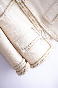 CHANEL 17PF Ivory Creme Gold Trim Wool Tweed Jacket 38 シャネル アイボリー クリーム ゴールド トリミング ウール ジャケット 即発