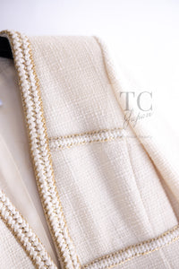 CHANEL 17PF Ivory Creme Gold Trim Wool Tweed Jacket 38 シャネル アイボリー クリーム ゴールド トリミング ウール ジャケット 即発