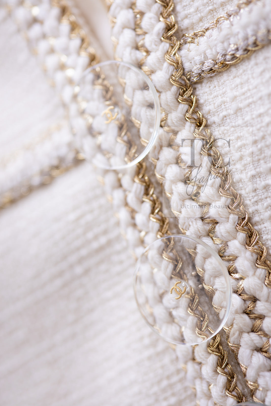 CHANEL 17PF Ivory Creme Gold Trim Wool Tweed Jacket 38 シャネル アイボリー クリーム ゴールド トリミング ウール ジャケット 即発
