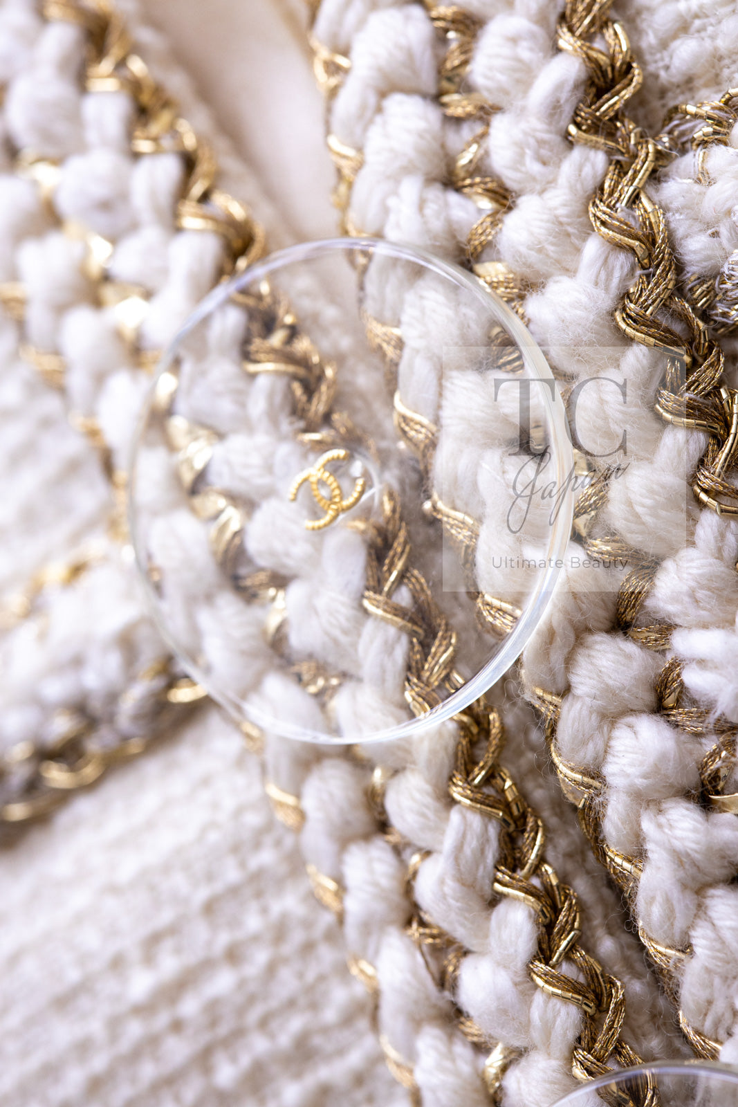 CHANEL 17PF Ivory Creme Gold Trim Wool Tweed Jacket 38 シャネル アイボリー クリーム ゴールド トリミング ウール ジャケット 即発