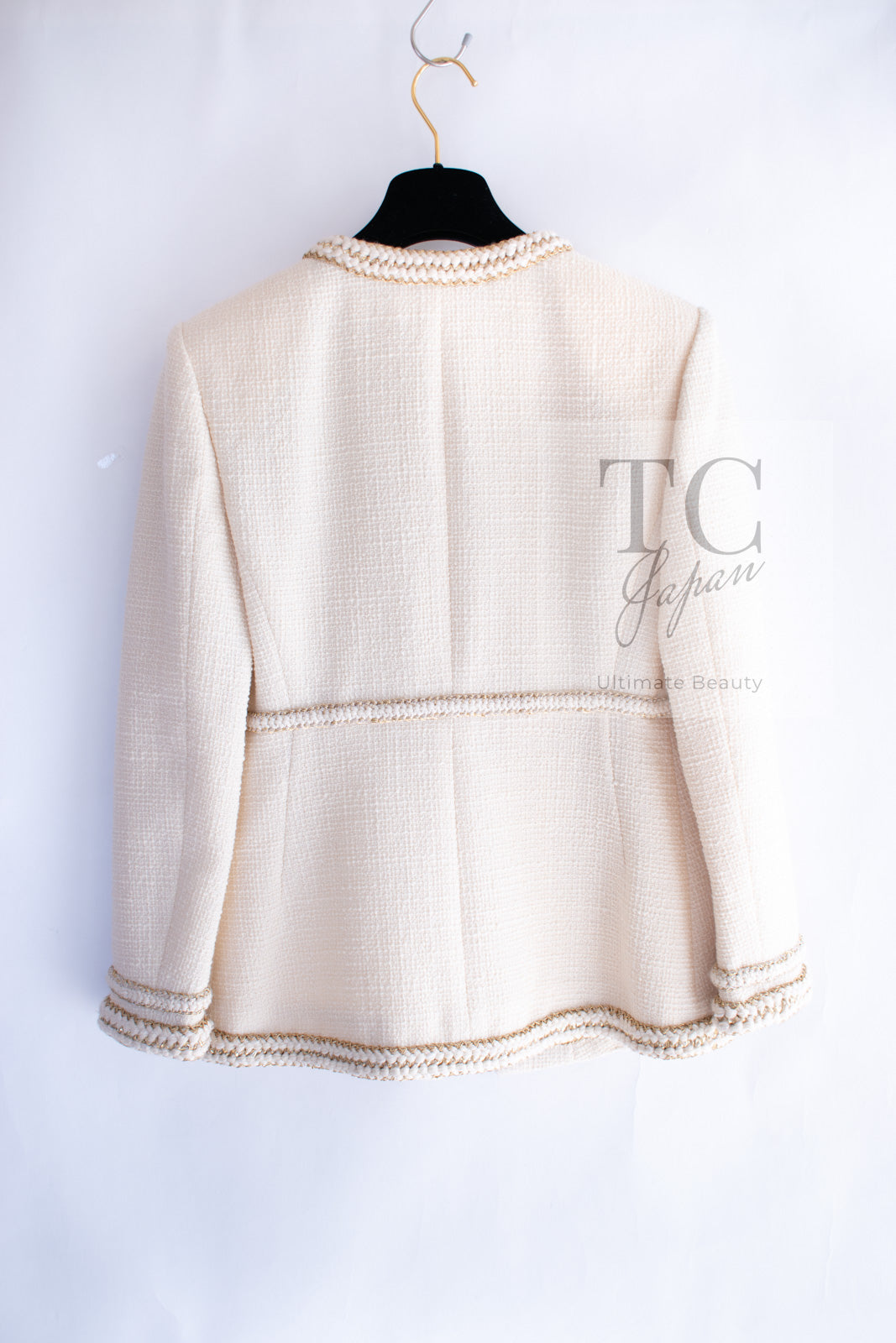 CHANEL 17PF Ivory Creme Gold Trim Wool Tweed Jacket 38 シャネル アイボリー クリーム ゴールド トリミング ウール ジャケット 即発