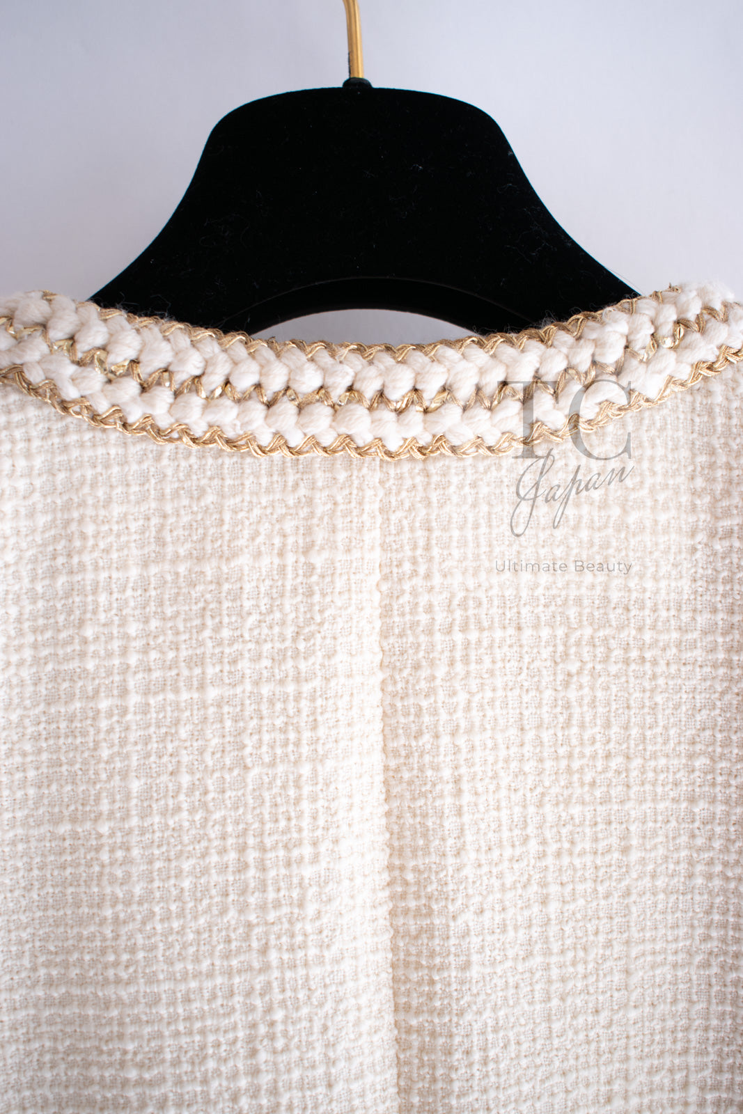 CHANEL 17PF Ivory Creme Gold Trim Wool Tweed Jacket 38 シャネル アイボリー クリーム ゴールド トリミング ウール ジャケット 即発